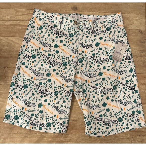 Flow Society Flow Golf Shorts Mens Size 36 Ireland White Novelty NEW - Picture 1 of 4